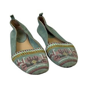 Latigo Flats Shoes Womens Size 8 Green Basia Embroidered Leather Ballet